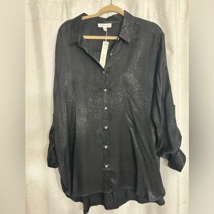 NWT She and Sky black silky shirt. SIZE 1X